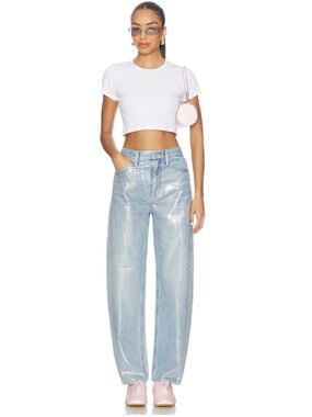 pistola Metallic Light Blue High-Rise Barrel Jeans